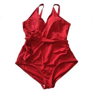 Fortune Swimwear Slimming Cross Front Waist Tie 1-Pc Swimsuit Red Size 18W